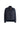 Hui Milano dark blue jacket with collar, front closure with decorative knotted buttons, embossed texture, and large chest pockets, combining traditional Chinese-inspired design with elegant structure, front view on white background.
