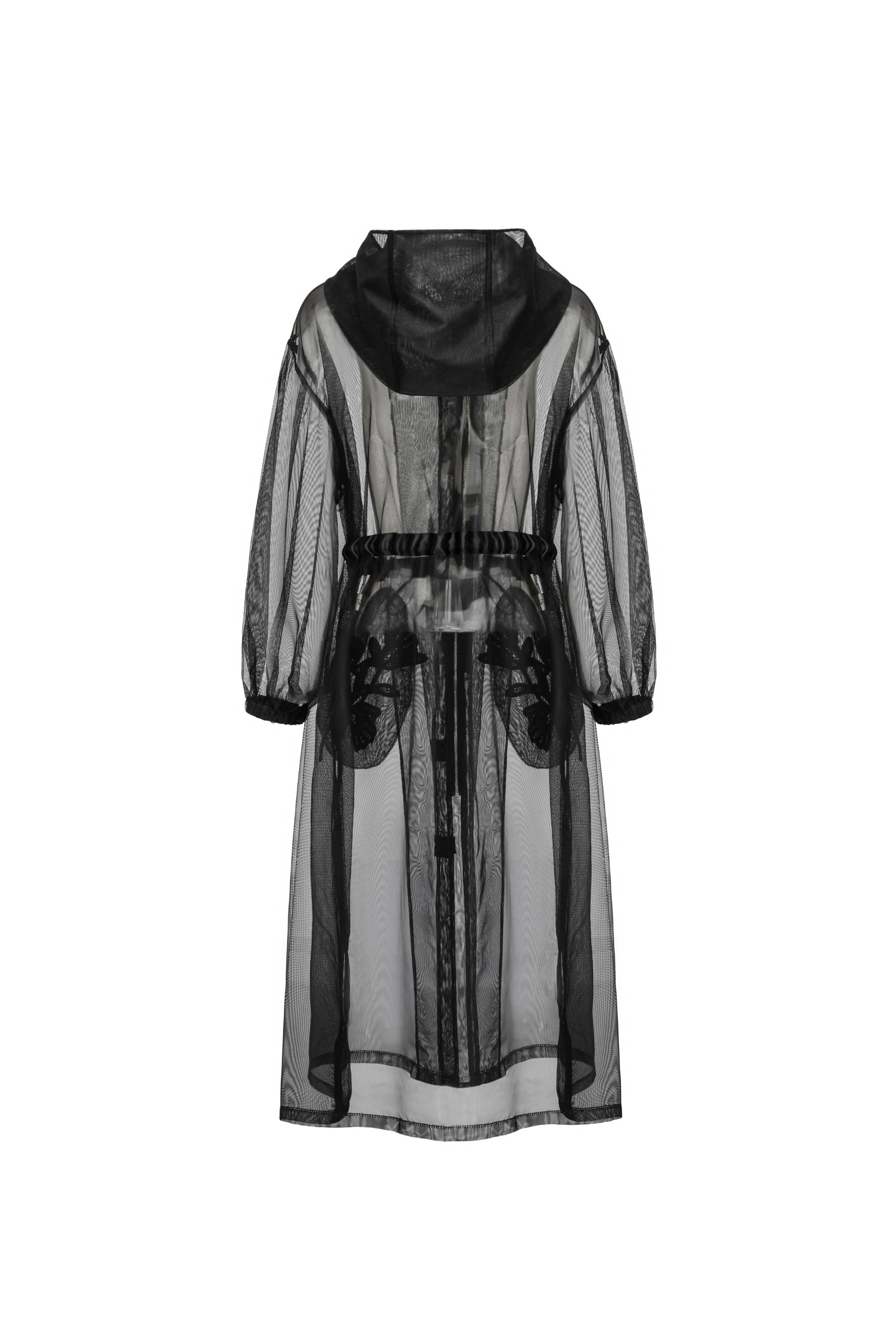 BLACK ORGANZA TRENCH COAT