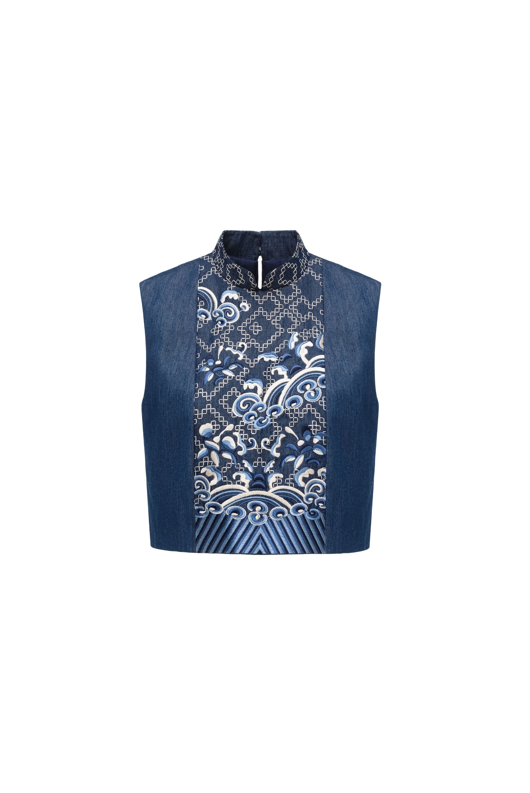 TOP RICAMATO IN DENIM