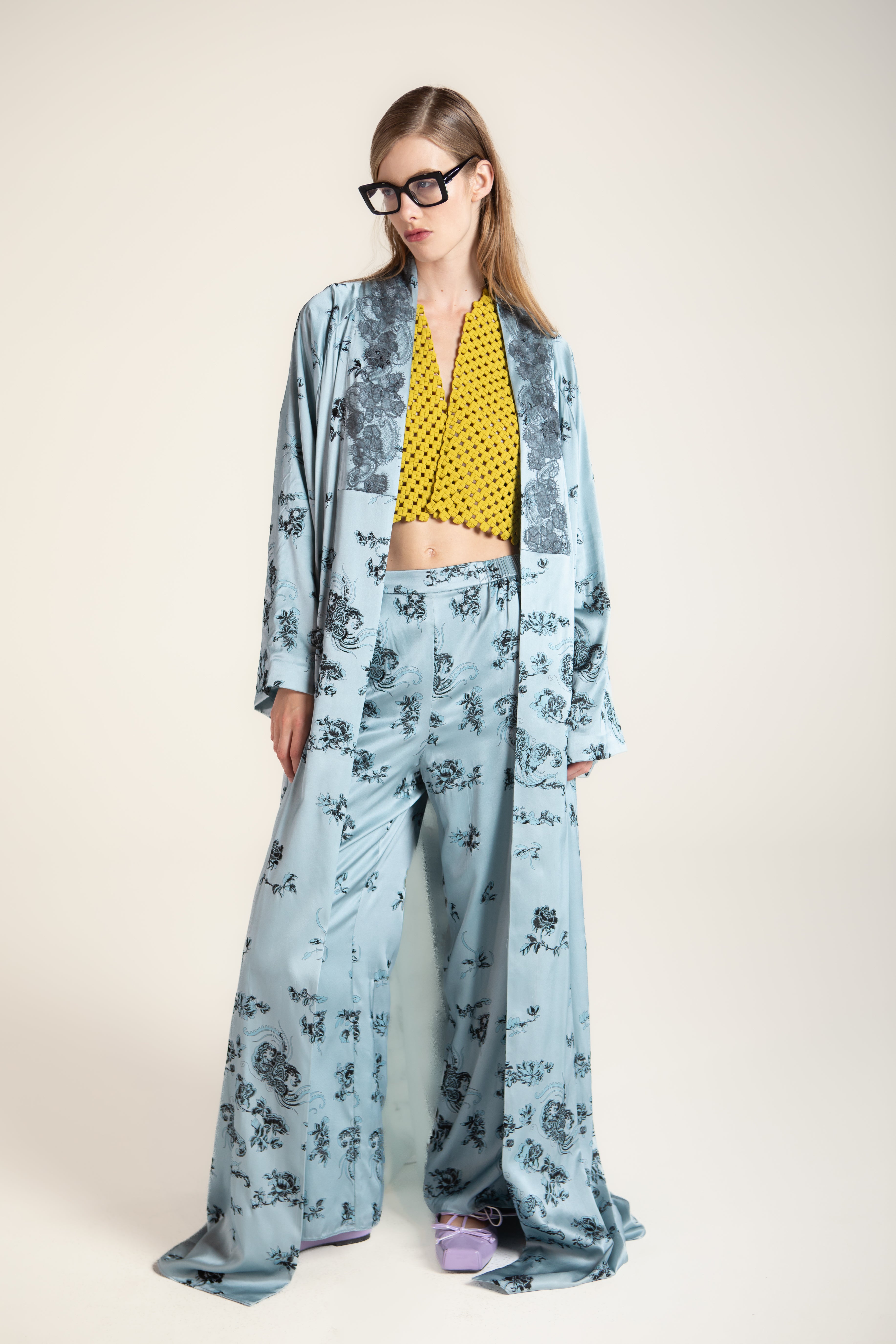 COAT CON RICAMO E STAMPA DIGITALE BLU COLOR AZZURRO