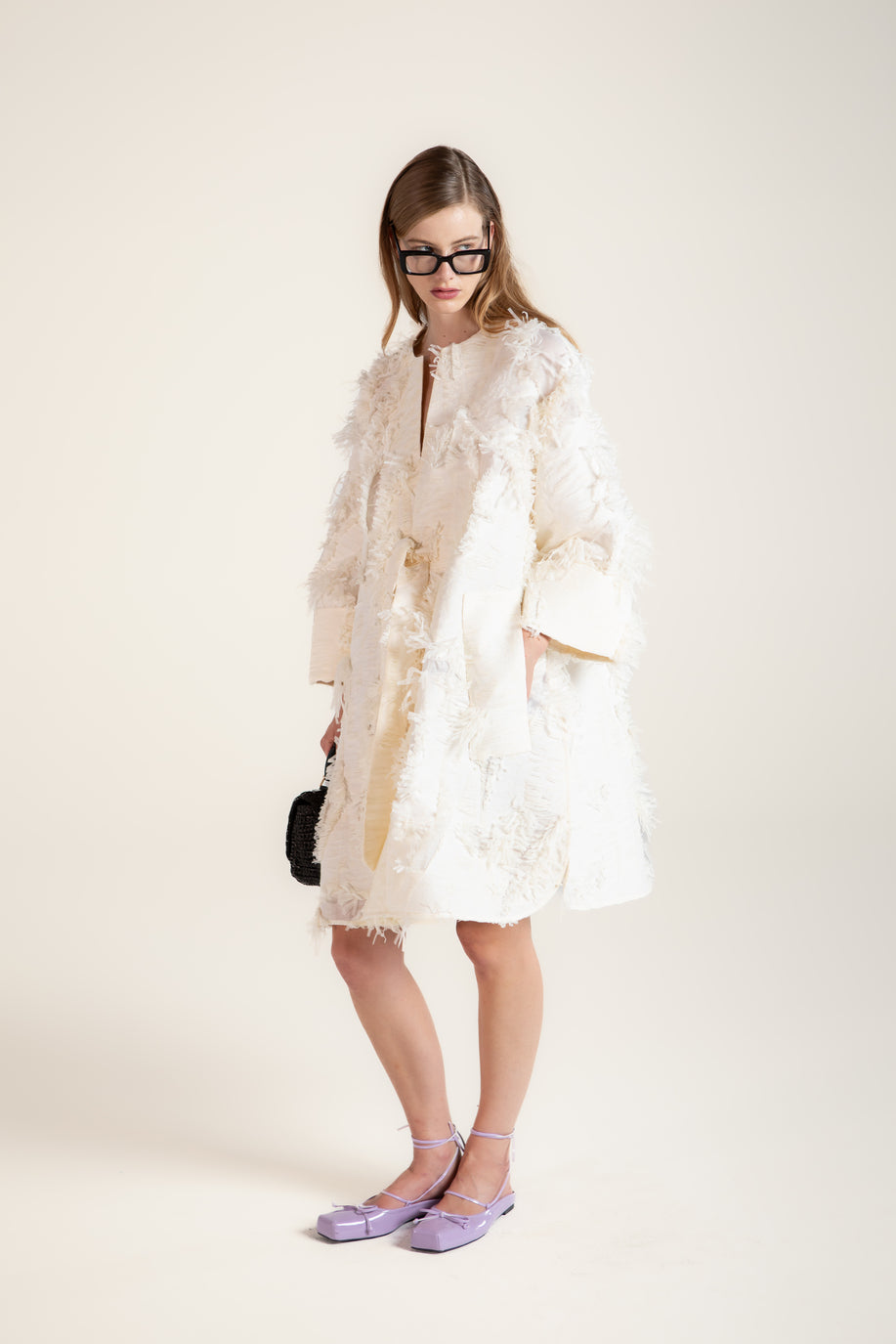 CAPPOTTO IN JACQUARD CON FRANGE