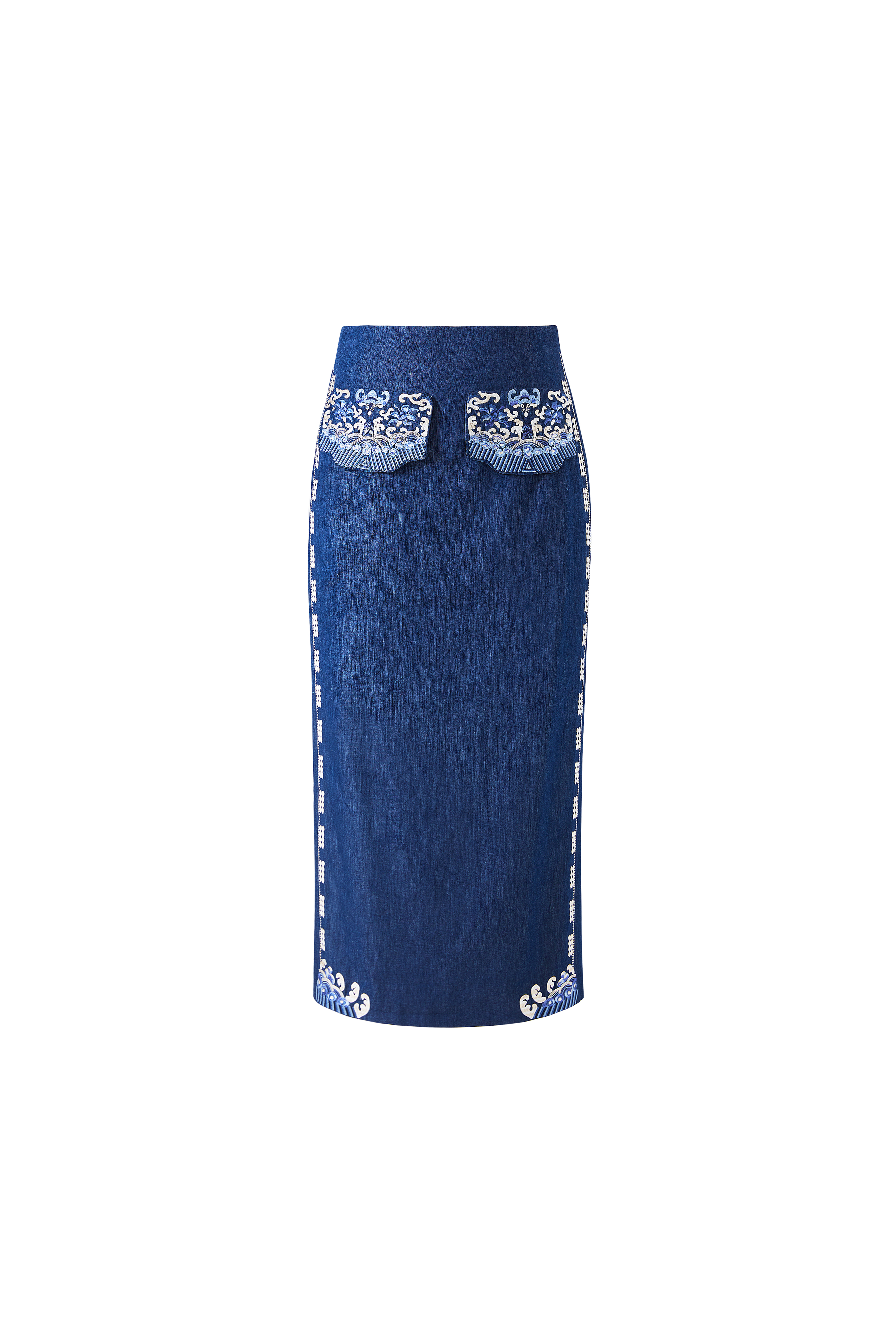 GONNA LUNGA IN DENIM CON RICAMO COLORE AZZURRO