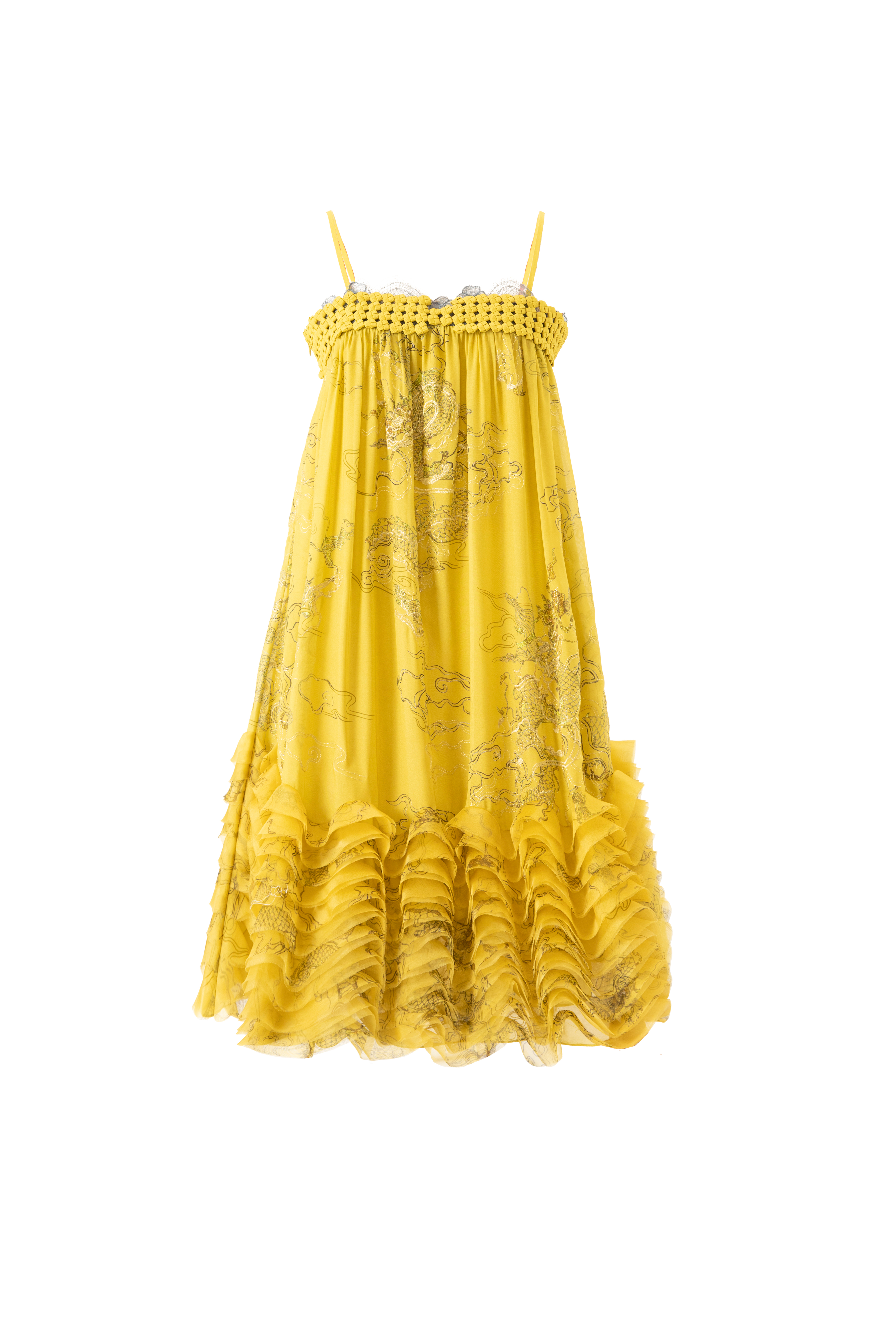 ABITO CON FETTUCCIA FATTA A MANO STAMPA DRAGON COLORE GIALLO