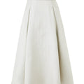 Black and white striped A-line swing skirt with sculpted silhouette, minimalist design with bold graphic contrast.