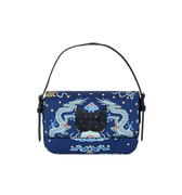 Hui Milano nylon bag with dragon motif, black closure and handle, combining striking design with practical functionality, front view on white background.