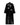 Hui Milano long black velvet Chinese-style coat with collar and sequin-detailed edges, adjustable waist belt, wide hem, and embroidered tube bead accents, elegant flowing silhouette blending tradition and modern sophistication, front view on white background.