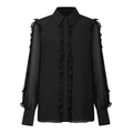 Hui Milano silk chiffon shirt with delicate ruffles, romantic and feminine design, lightweight and refined for elegant and sophisticated looks, front view on white background.