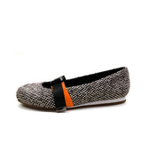 Hui Milano tweed ballet shoes in premium wool-rayon-acrylic-metallic blend, elegant and versatile for day or evening wear, front view on white background.