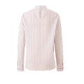Loose-fit purple striped shirt with wave-pattern embroidery trim, inspired by Chinese artistry and traditional craftsmanship.