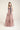 Muted pink wave dress with soft cascading layers, fluid silhouette inspired by water movement, feminine and serene design.