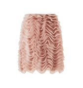 Flowing midi-length wavy skirt with wave-like ruffle trim and delicate embroidery, modern design inspired by Chinese heritage.