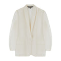 Women's white organza blazer with classic minimalist silhouette, inspired by Chinese tradition, elegant and timeless layering piece.
