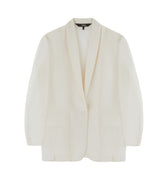 Women's white organza blazer with classic minimalist silhouette, inspired by Chinese tradition, elegant and timeless layering piece.